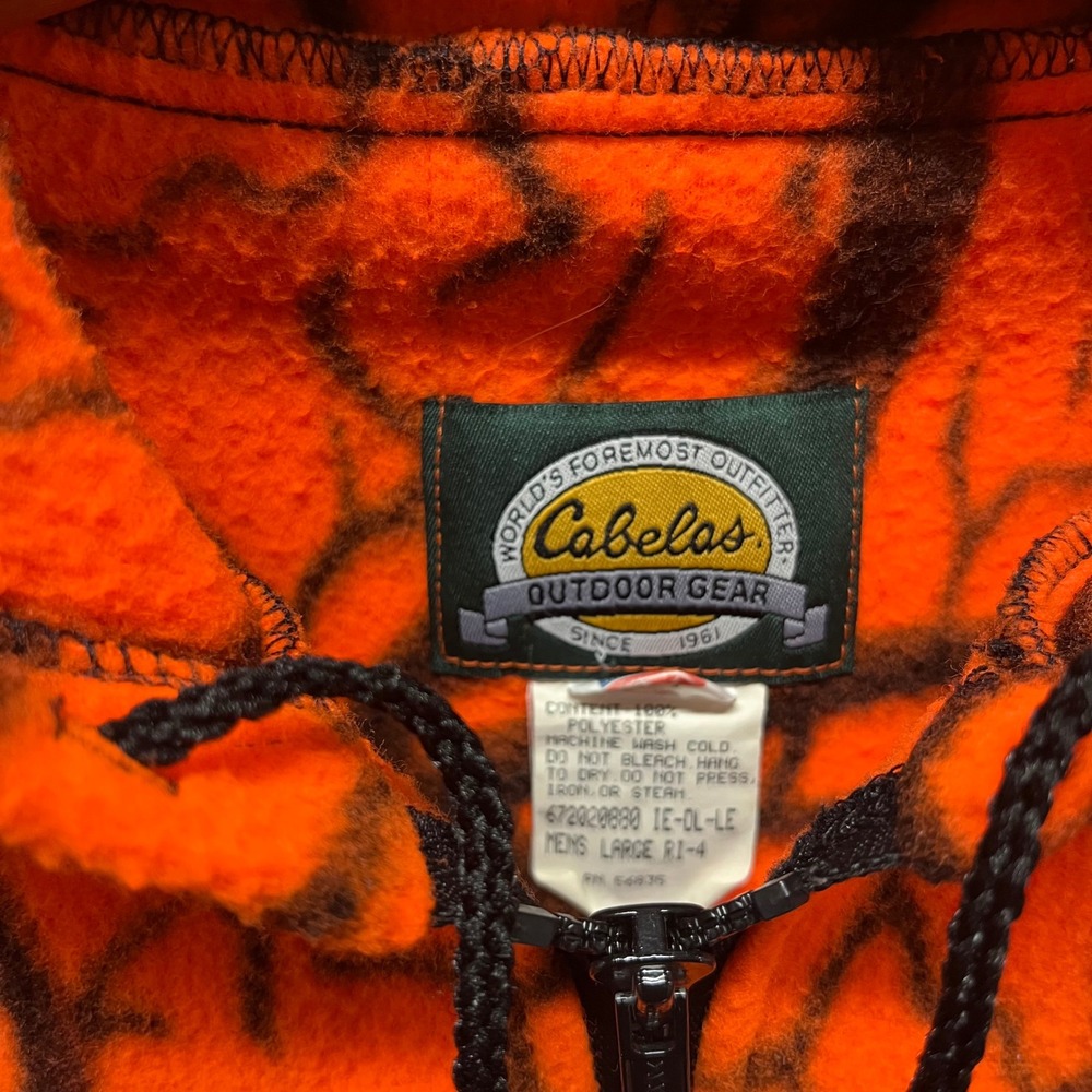 Cabelas Blaze Orange Camo Fleece Hoodie Mens Large Made in USA Full Zip Hunting - Picture 3 of 7
